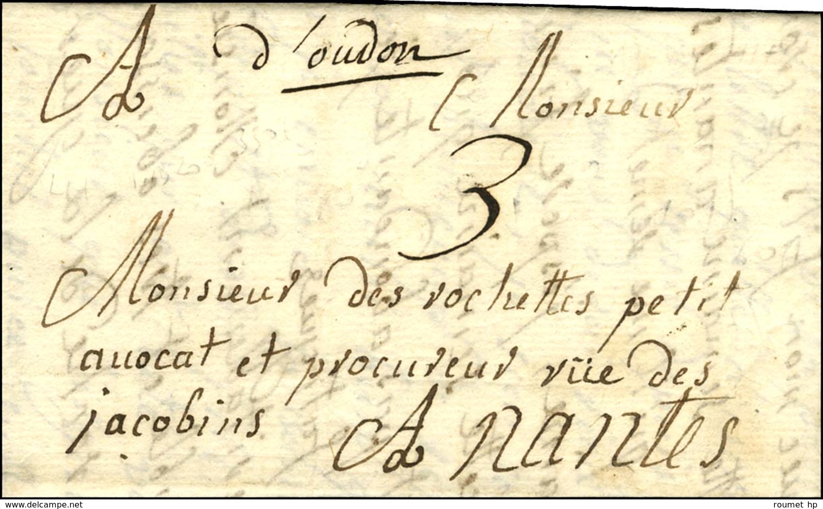 '' D'oudon '' (L. N° 4) Sur Lettre Avec Texte Daté à La Guillardière Le 29 Septembre 1741. - SUP. - 1701-1800: Vorläufer XVIII