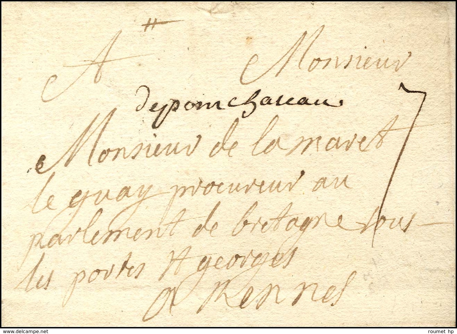 '' Depom Chateau '' Sur Lettre Avec Texte Daté De '' Crossac ''. 1743. (cote : 450). - TB / SUP. - 1701-1800: Précurseurs XVIII