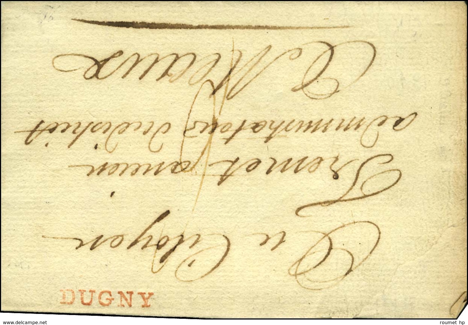 DUGNY Rouge Sur Lettre Avec Texte Daté 1795. - TB / SUP. - RR. - 1701-1800: Precursors XVIII