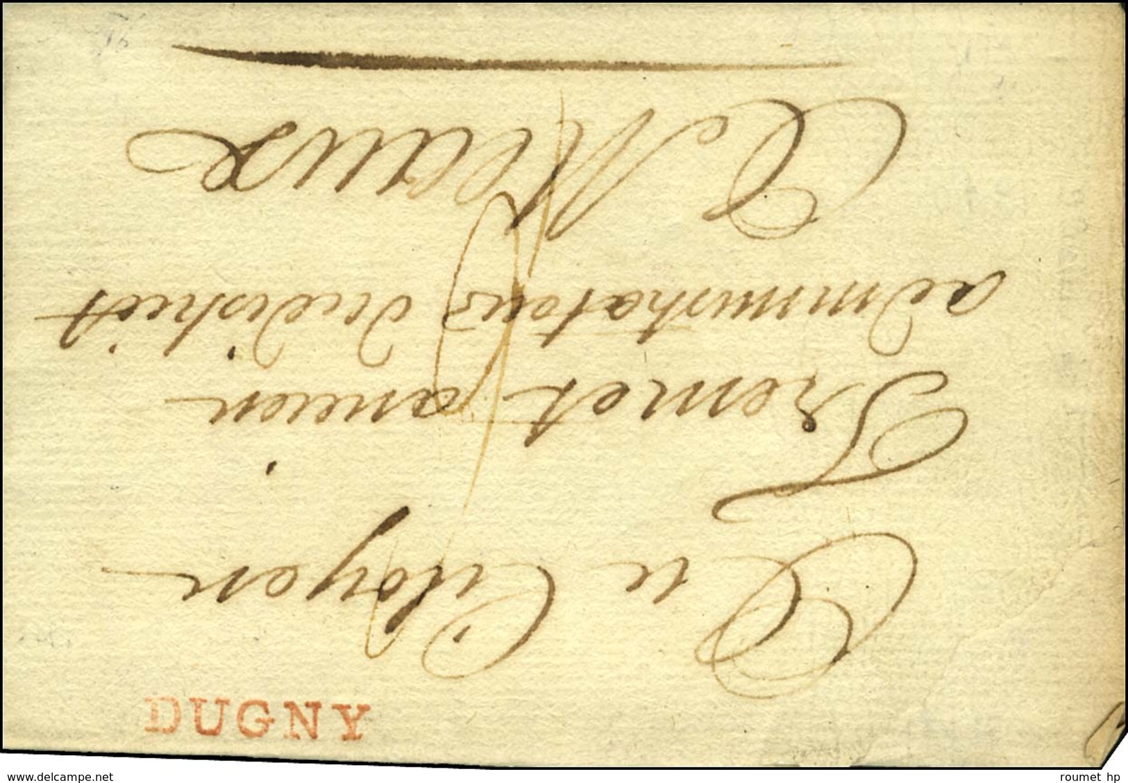 DUGNY Rouge Sur Lettre Avec Texte Daté 1795. - TB / SUP. - RR. - 1701-1800: Precursori XVIII