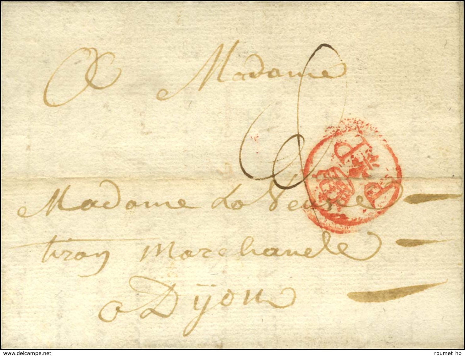 Port Payé Orné Rouge (L N° 37a) Sur Lettre Avec Texte Daté De Rouen Le 2 Janvier 1760 Pour Dijon. - SUP. - R. - 1701-1800: Précurseurs XVIII