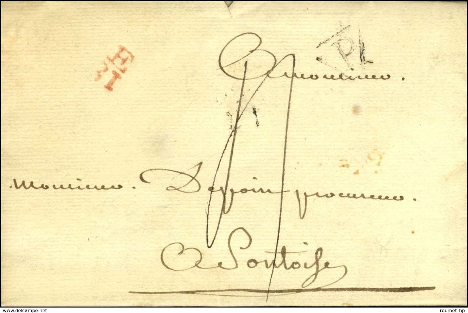 Lettre En Port Payé E / 31 Rouge + P Dans Un Cercle Taxée 4 Car Remise à La Grande Poste Pour Pontoise. 1785 - SUP. - R. - 1701-1800: Précurseurs XVIII