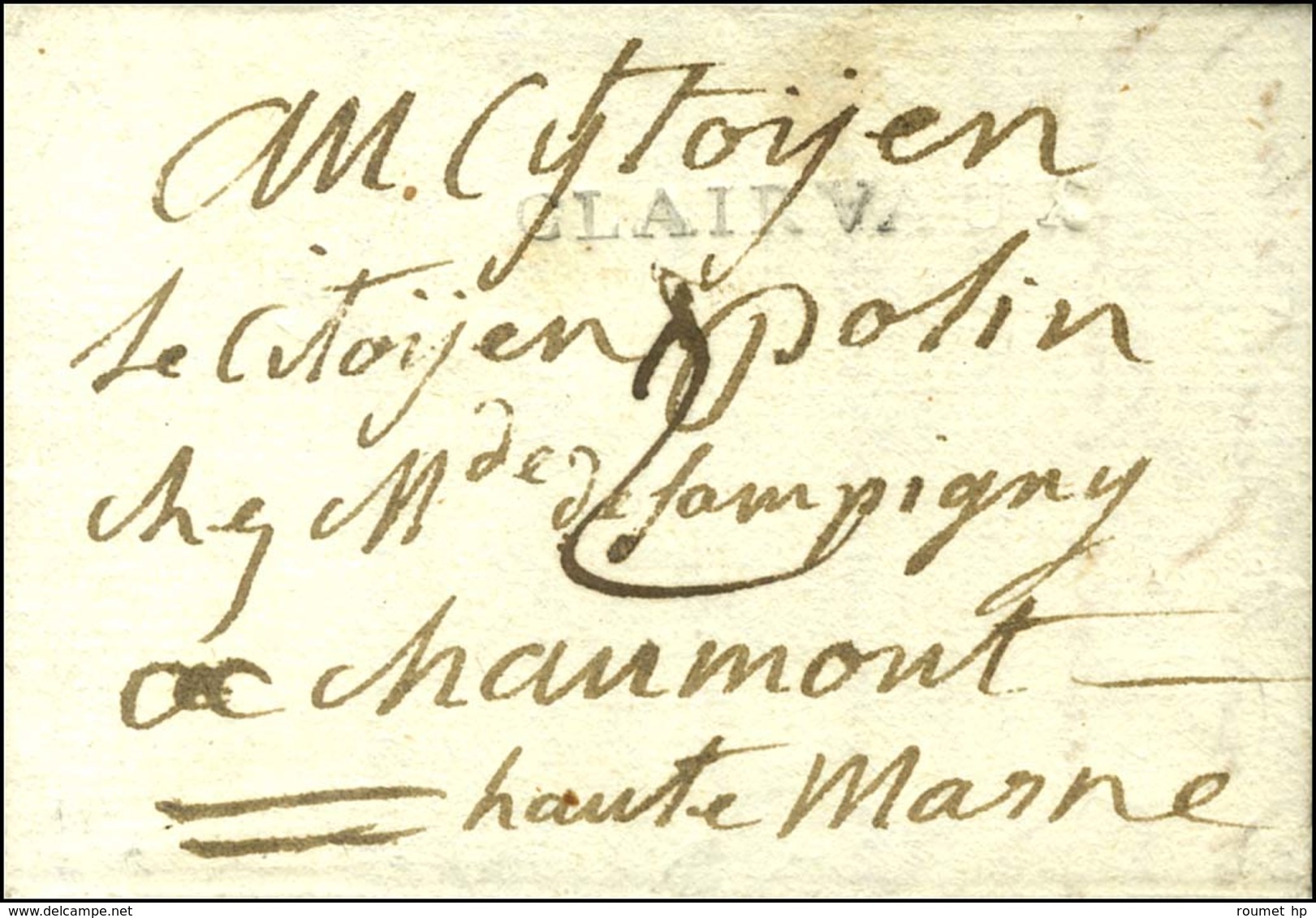 CLAIRVAUX (réutilisation De La Marque Postale Du 18e) Sur Lettre Avec Texte Daté 1800. - TB. - R. - 1801-1848: Précurseurs XIX