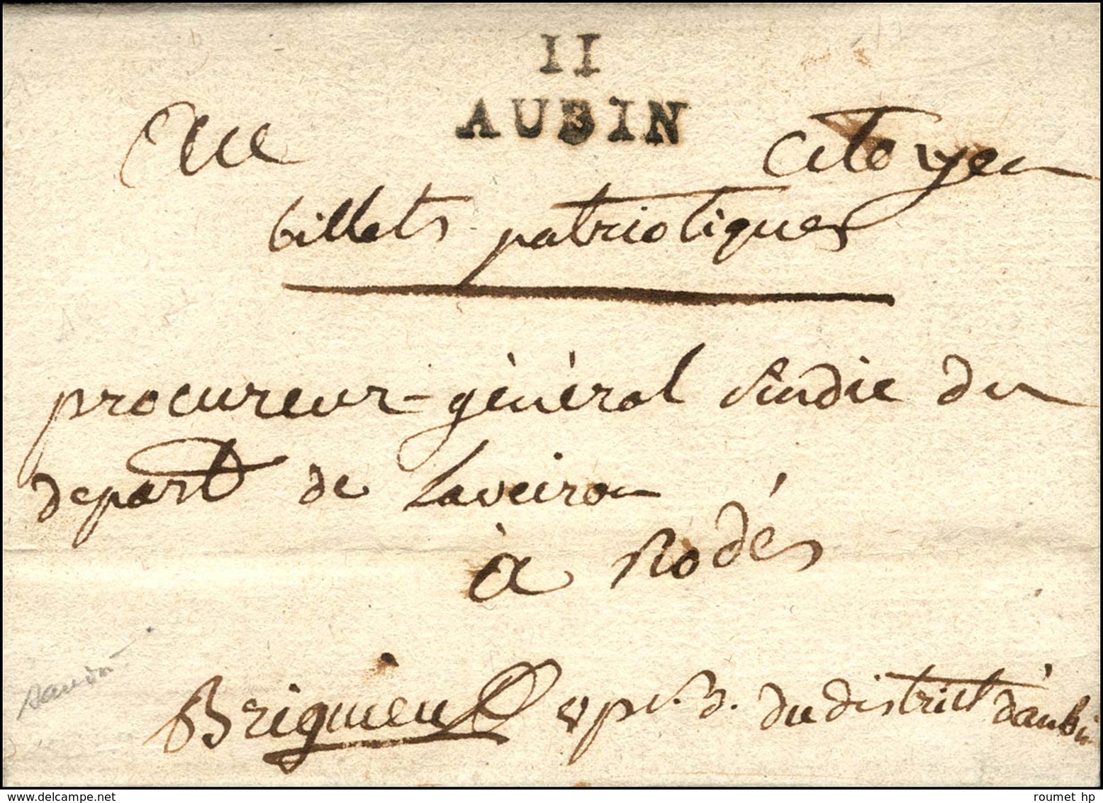 11 / AUBIN + Mention Manuscrite '' Billets Patriotiques ''. 1793. - SUP. - 1801-1848: Précurseurs XIX