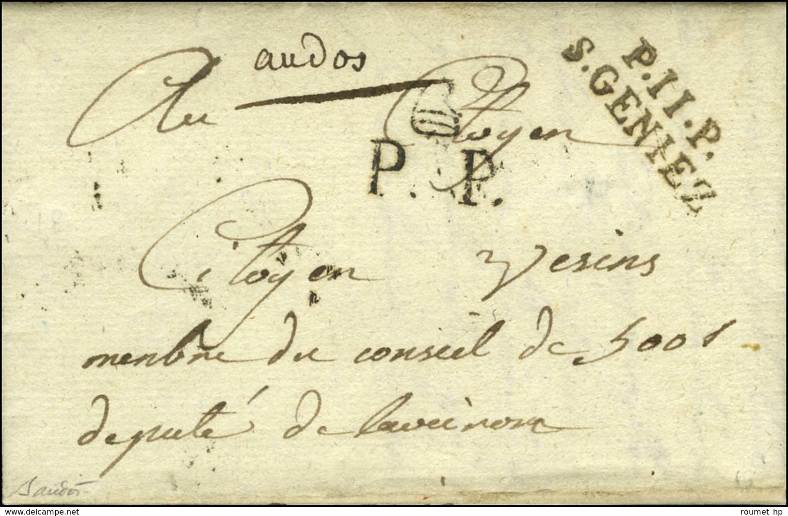 P.11.P. / S.GENIEZ Sur Lettre Pour Paris. A L'arrivée P.P. Avec Bonnet Phrygien. An 6. - TB / SUP. - 1801-1848: Précurseurs XIX