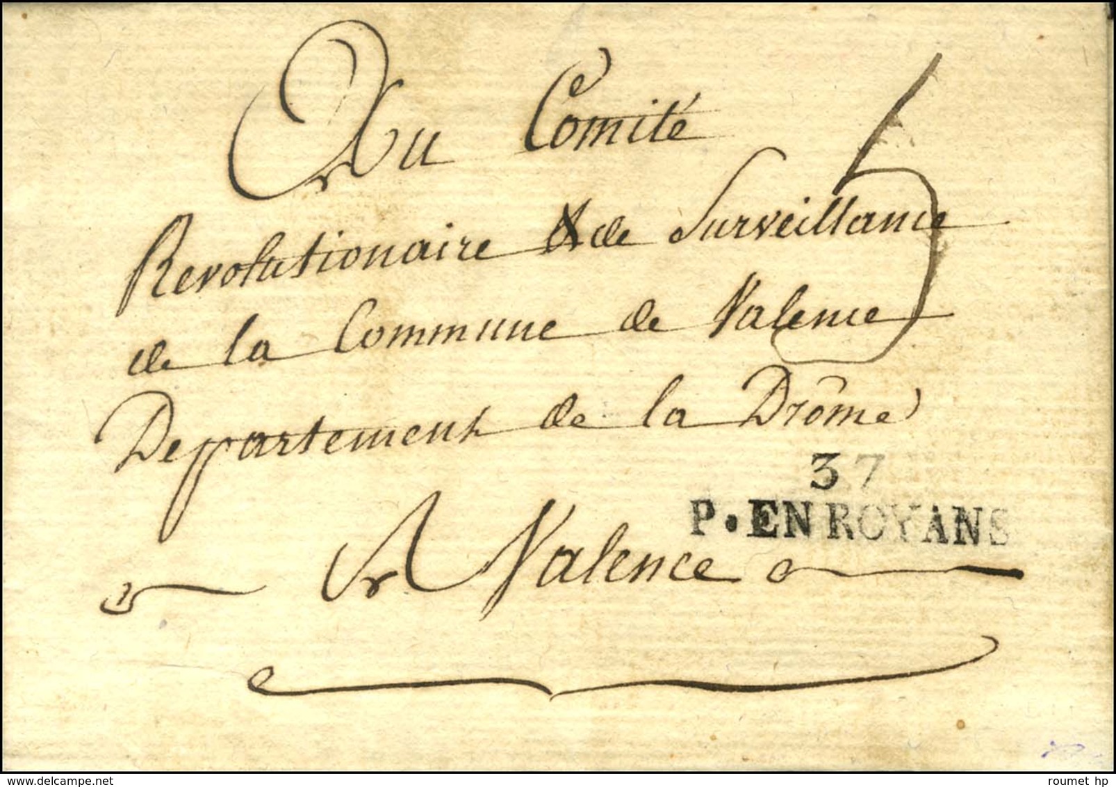 37 / P. EN ROYANS Sur Lettre Avec Texte Daté An 2. - SUP. - R. - 1801-1848: Précurseurs XIX