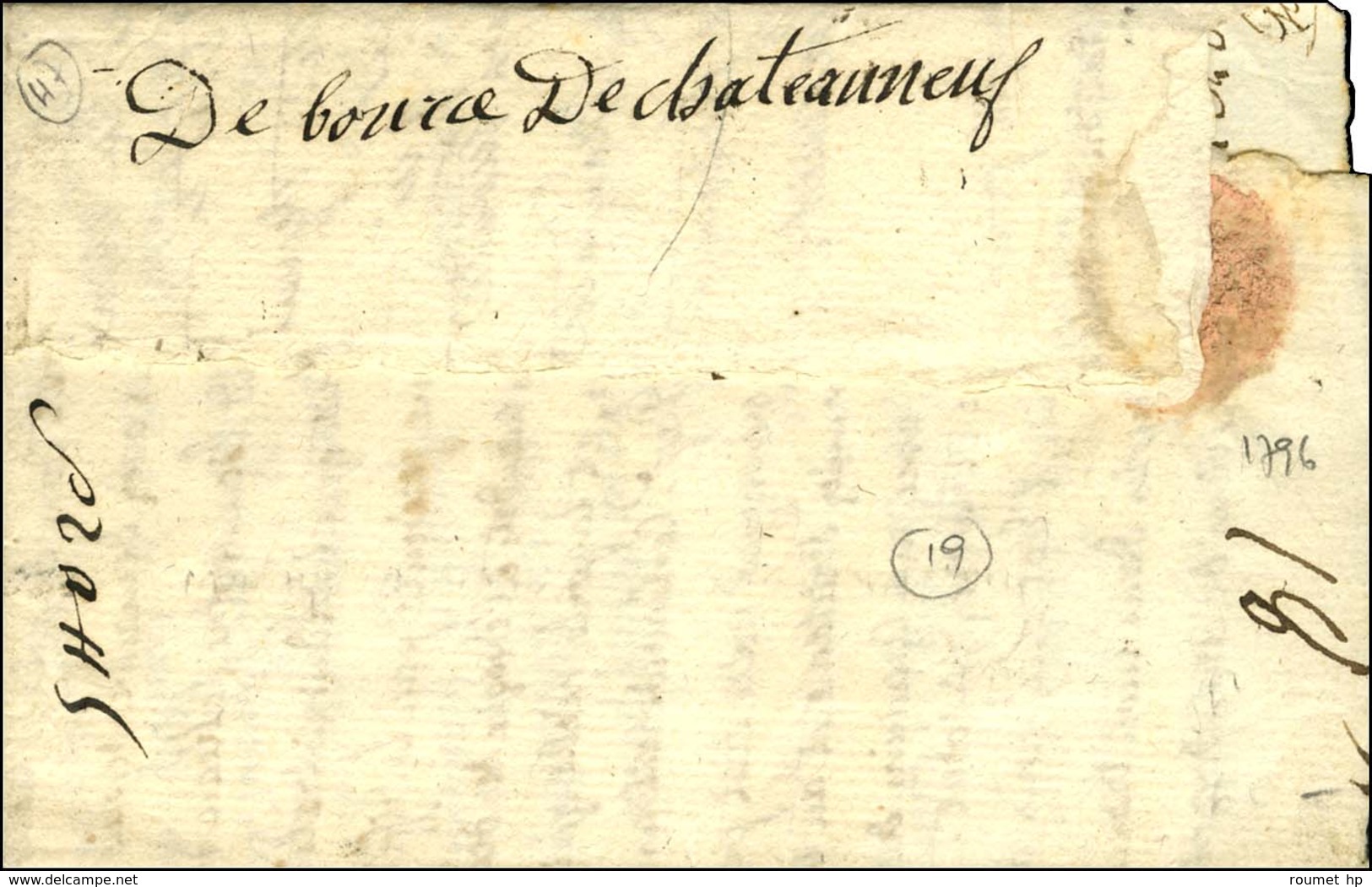 '' Debourcé De Chateauneuf '' Sur Lettre De Niort. 1796. - TB / SUP. - 1801-1848: Précurseurs XIX