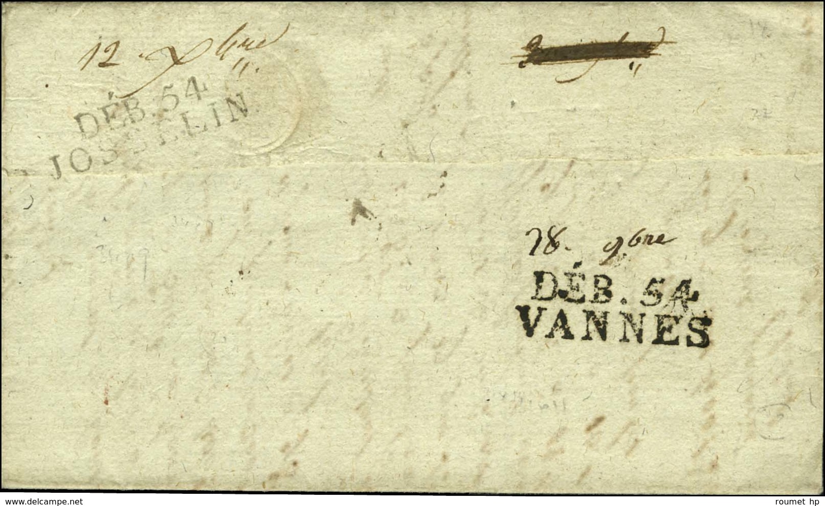 DEB. 54 / JOSSELIN + DEB. 54 / VANNES Sur Lettre Avec Texte Daté 1822. - TB / SUP. - R. - 1801-1848: Précurseurs XIX