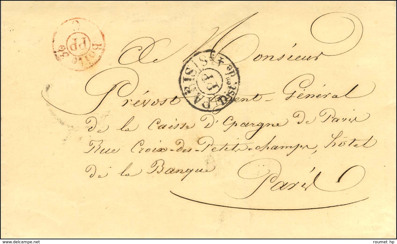 Très Rare Cachet D'imprimés Rouge C / PP / Boite 30 (P. N° 2775) Sur Lettre Pour Paris, Au Verso Càd D'arrivée PARIS / J - 1801-1848: Précurseurs XIX