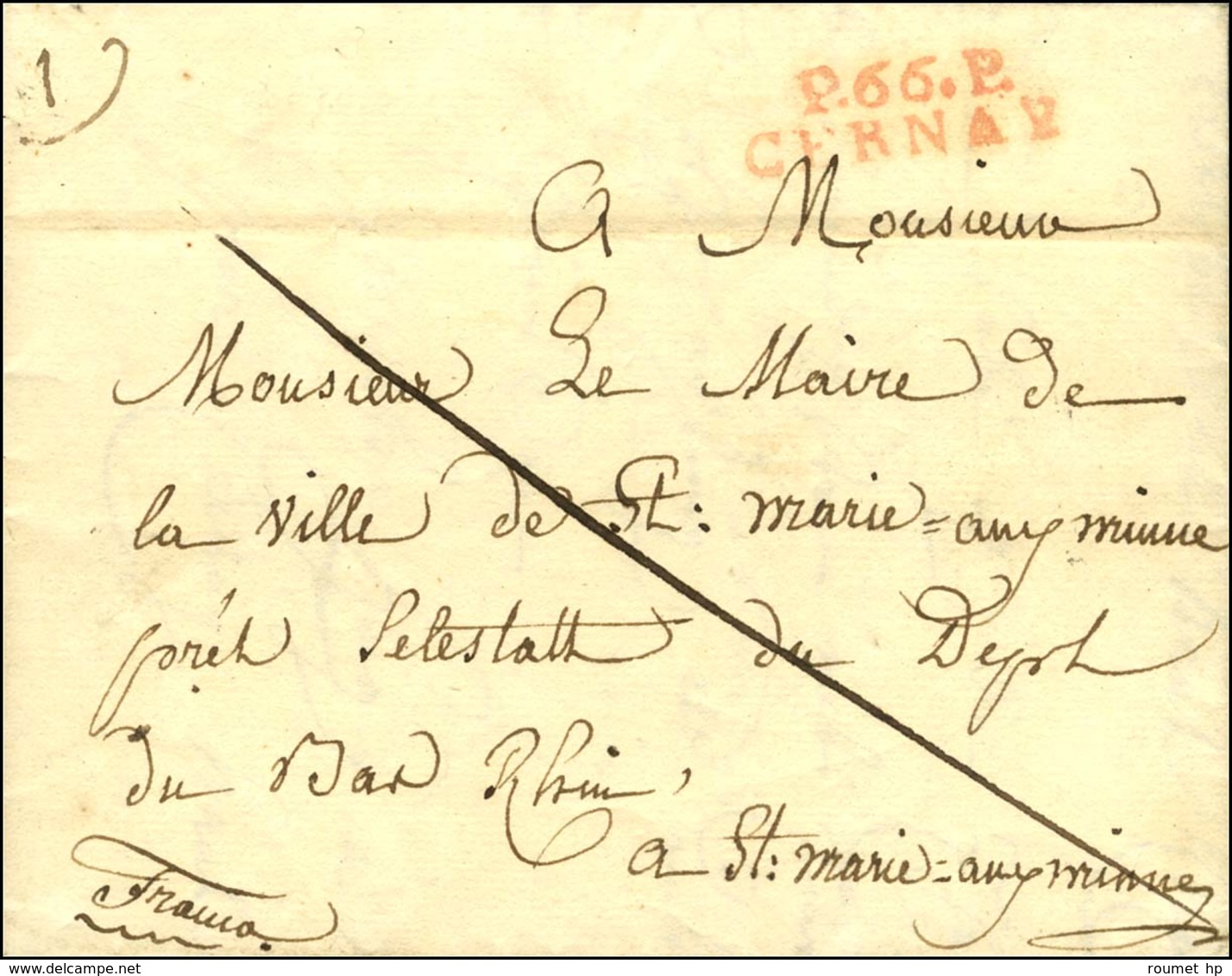 P. 66. P. / CERNAY Rouge Sur Lettre Avec Texte Daté 1828. - SUP. - R. - 1801-1848: Précurseurs XIX