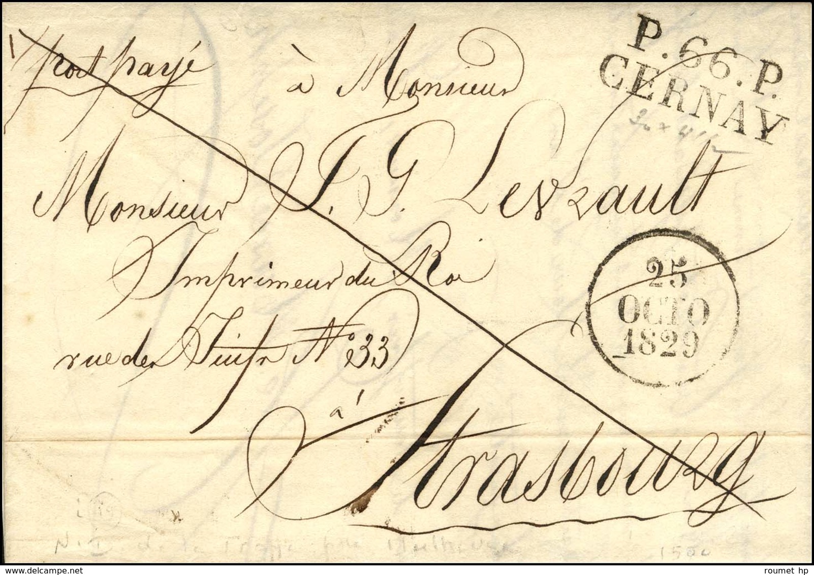 P.66.P. / CERNAY + Dateur A 1829 Sur Lettre Avec Texte Du Mont Des Oliviers, ND De La Trappe Près Mulhouse. (cote : 220) - 1801-1848: Précurseurs XIX