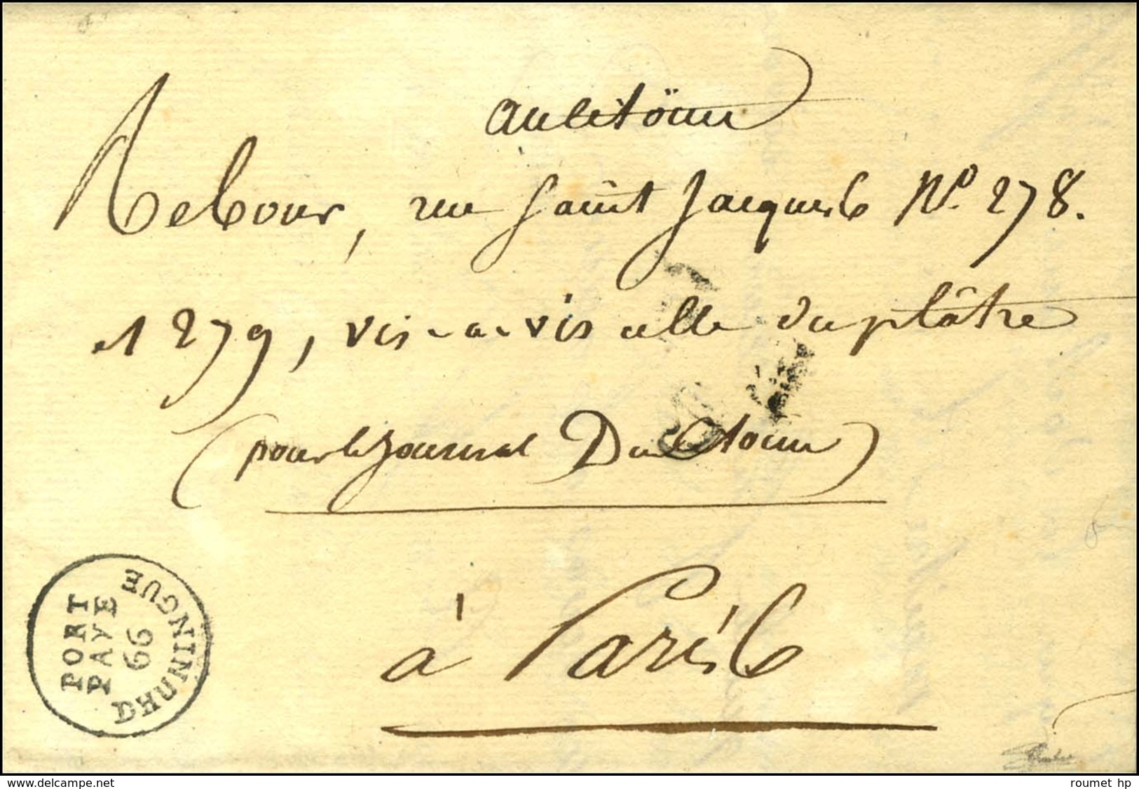 Cachet Orné PORT / PAYE / 66 / DHUNINGUE Sur Lettre Avec Texte Daté An 1. - SUP. - R. - 1801-1848: Précurseurs XIX