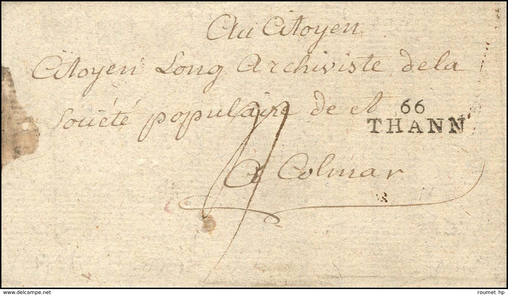 66 / THANN Sur Lettre Avec Texte Daté De St Amarin Pour Colmar. 1795. (cote : 450). - SUP. - R. - 1801-1848: Précurseurs XIX