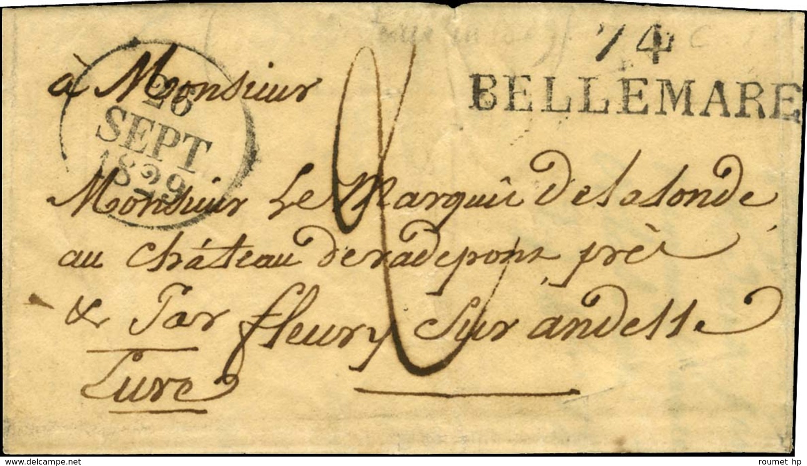 74 / BELLEMARE Sur Lettre Avec Texte Daté 1829. - SUP. - R. - 1801-1848: Précurseurs XIX