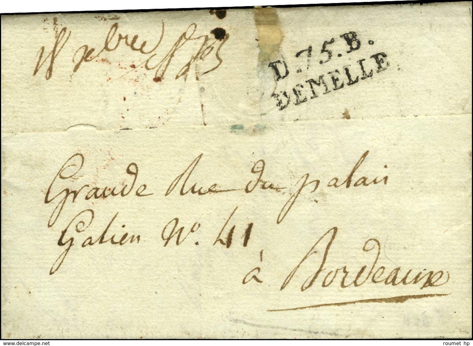 D.75.B. / DEMELLE Sur Lettre Avec Texte Daté 1813. - TB / SUP. - R. - 1801-1848: Vorläufer XIX
