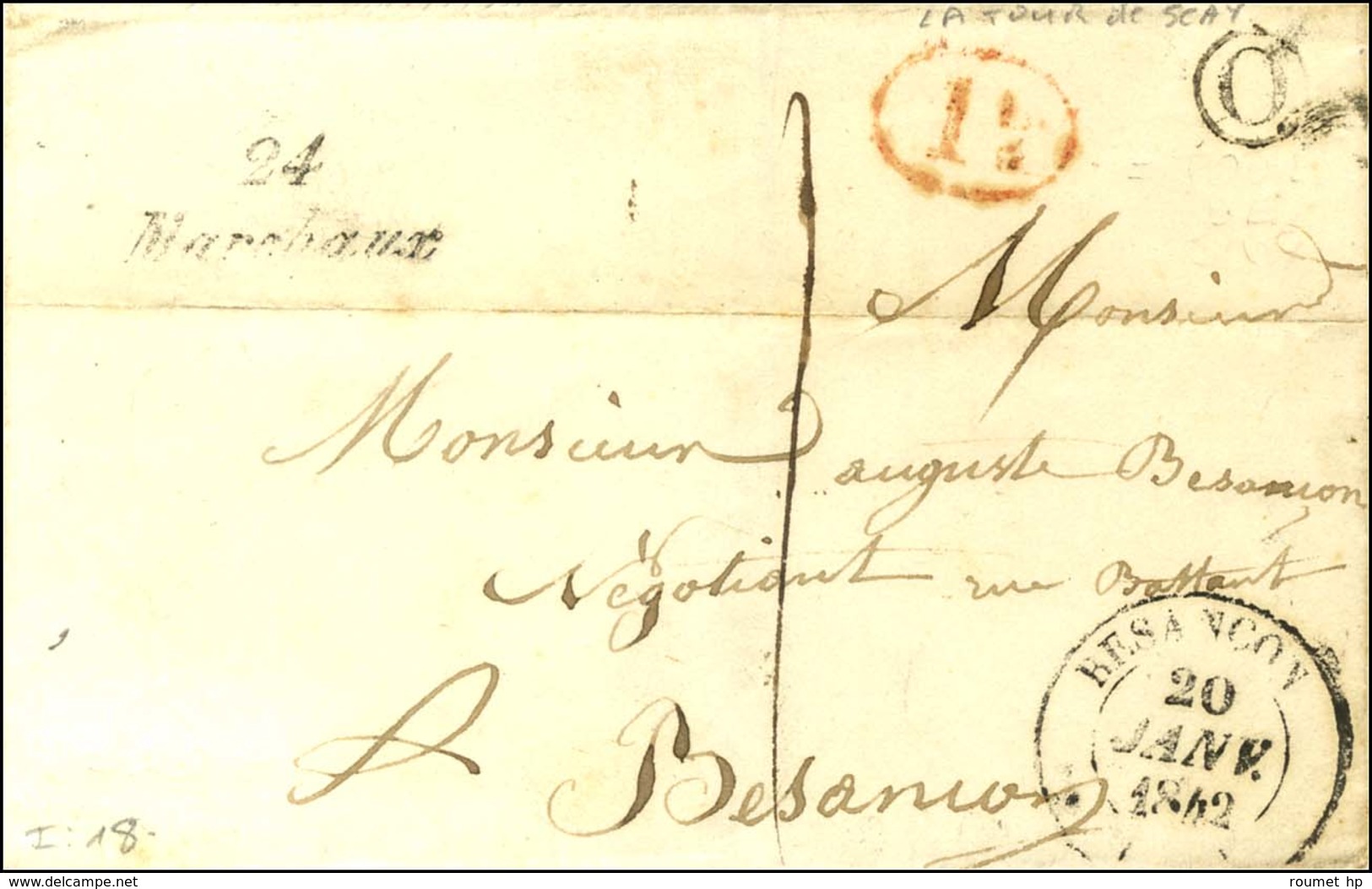 Cursive 24 / Marchaux Càd T 14 BESANÇON Taxe 1 Sur Lettre Locale. 1842. - TB. - Autres & Non Classés