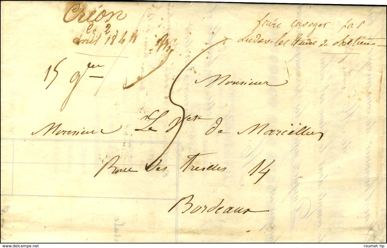 Cursive Manuscrite '' Créon / Le 2 / Avril 1844 '' Sur Bulletin Scolaire D'un élève De 8ème à L'Abbaye De La Grande-Sauv - Sonstige & Ohne Zuordnung