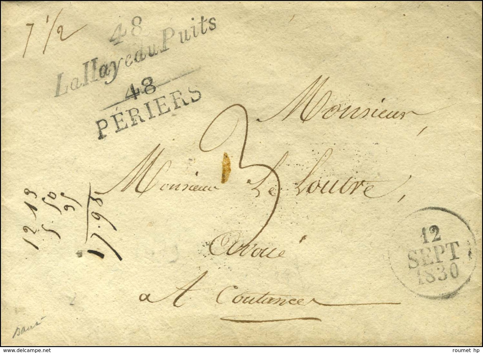 Cursive 48 / LaHayeduPuits + 48 / PERIERS Dateur A 1830. - SUP. - R. - Autres & Non Classés