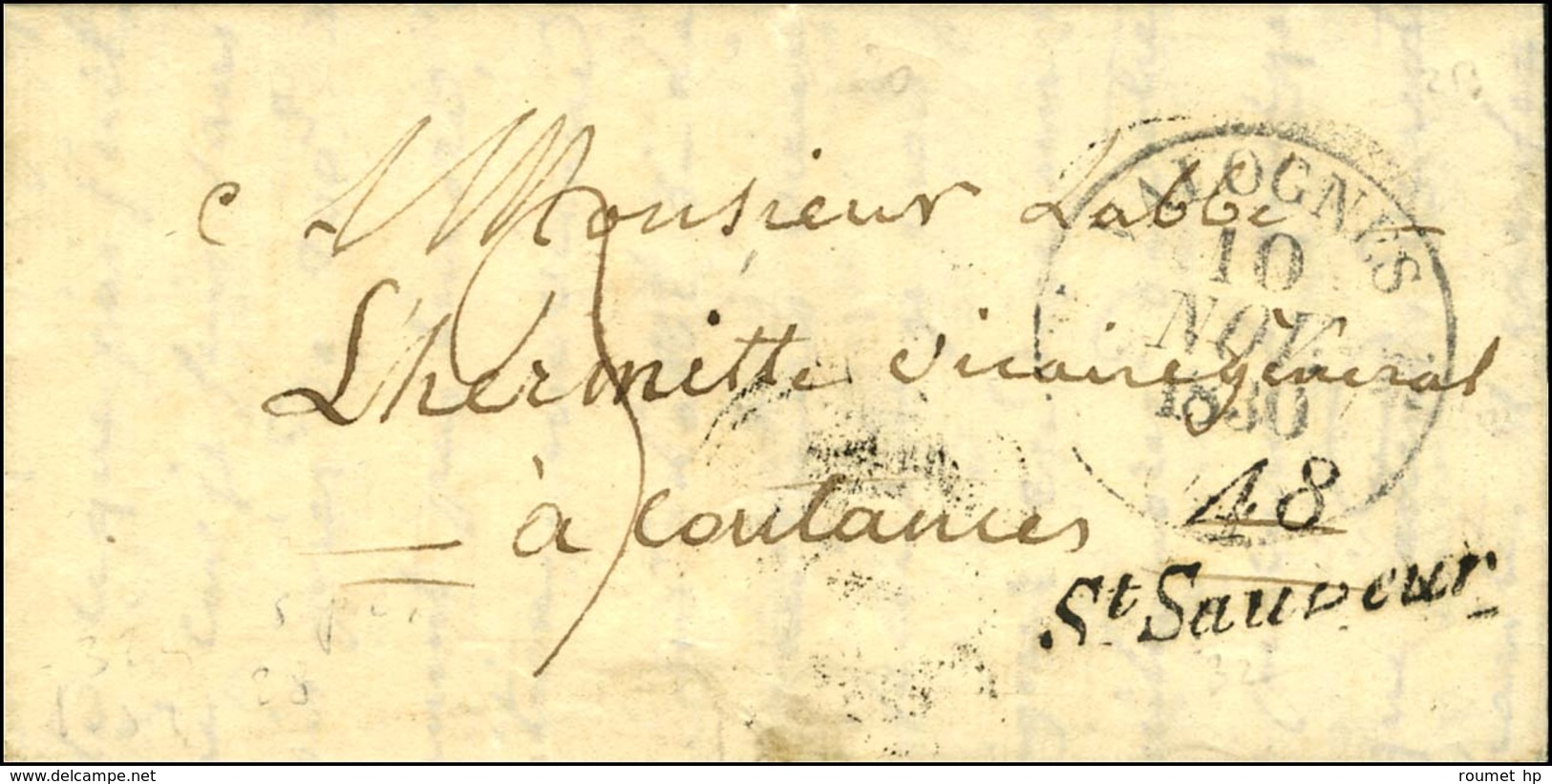 Cursive 48 / St Sauveur + Càd T 12 VALOGNES (48) Sur Lettre Pour Coutances. 1830. - SUP. - RR. - Autres & Non Classés