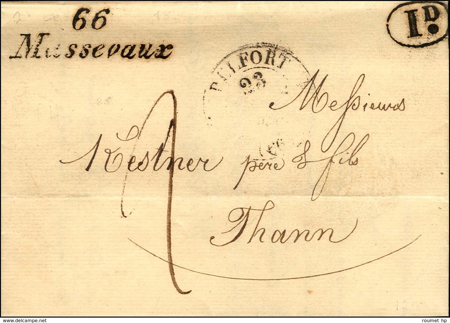 66 / Massevaux + Càd T 12 BELFORT (66) Et 1d Sur Lettre Avec Texte Daté De Niederbruck. 1834. (cote : 550). - TB / SUP.  - Altri & Non Classificati
