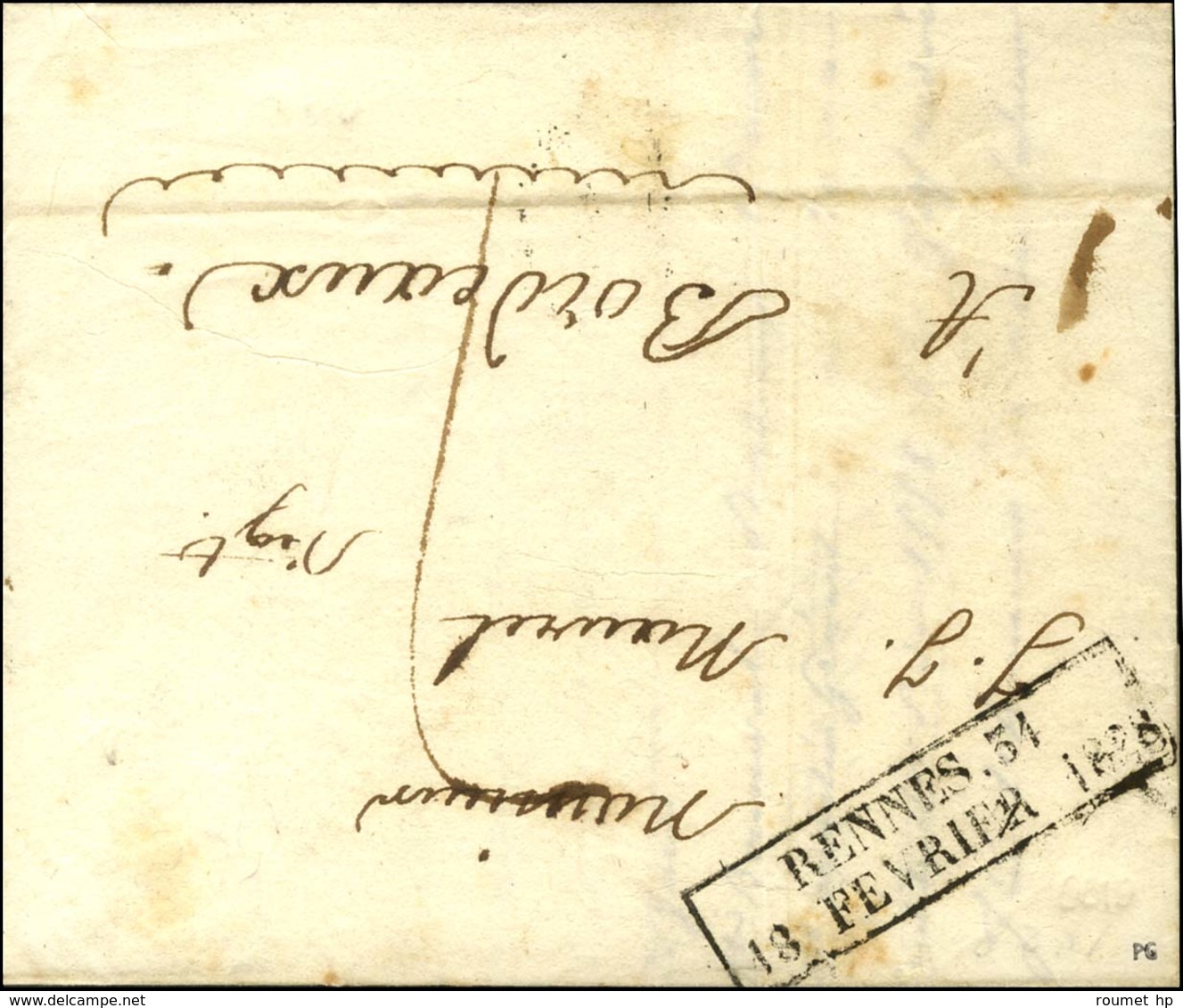 Cachet D'essai Encadré De Février 28 : RENNES 34 / 18 FEVRIER 1828 (cote : 120). - TB / SUP. - R. - Autres & Non Classés