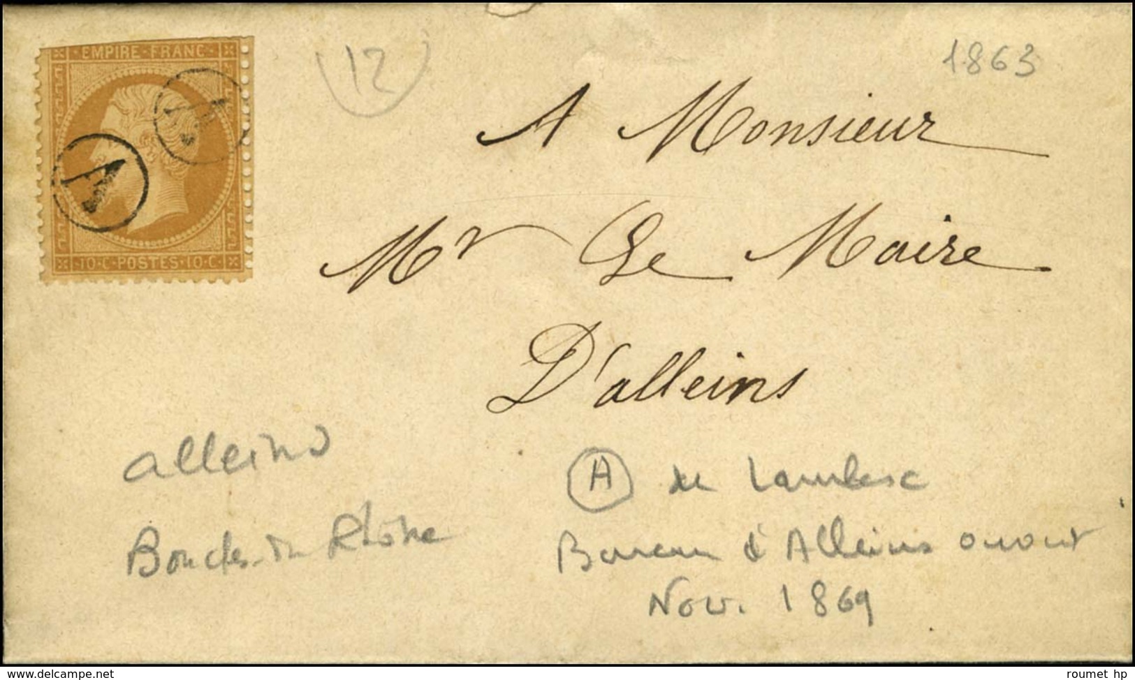 B Rur A (2 Frappes) / N° 21 Def Sur Lettre Avec Texte Daté Alleins Le 29 Avril 1863 Adressée Localement. - TB. - Altri & Non Classificati