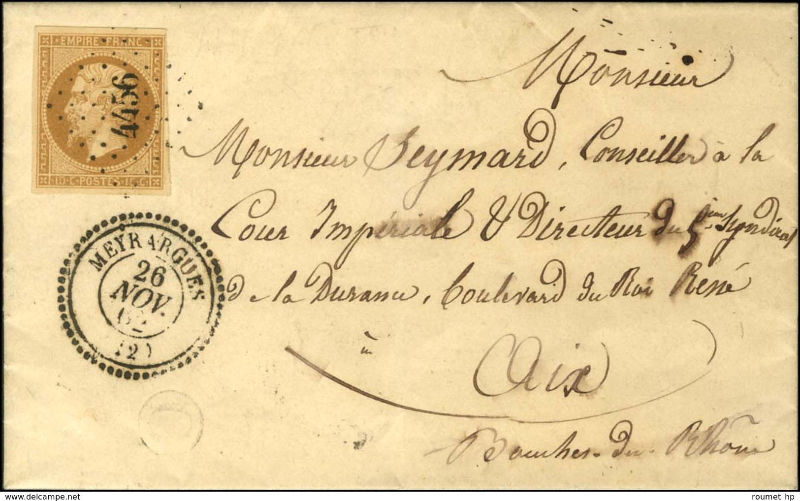 PC 4456 / N° 13 Càd T 22 MEYRARGUES (12) Sur Lettre Locale Pour Aix. 1862. - SUP. - R. - Sonstige & Ohne Zuordnung