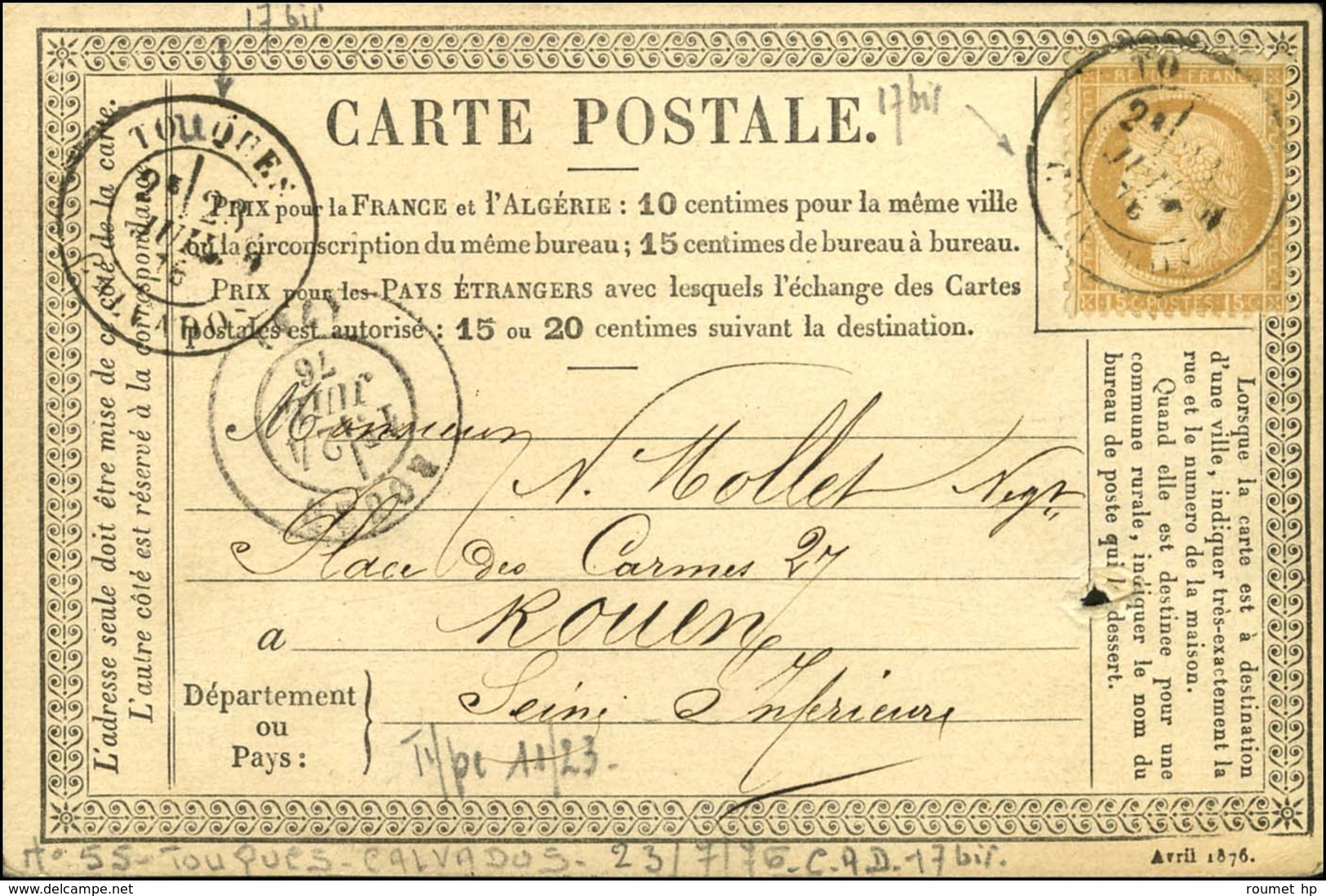 Càd T 18 TOUQUES / CALVADOS / N° 55 Sur CP. 1876. - TB. - Autres & Non Classés