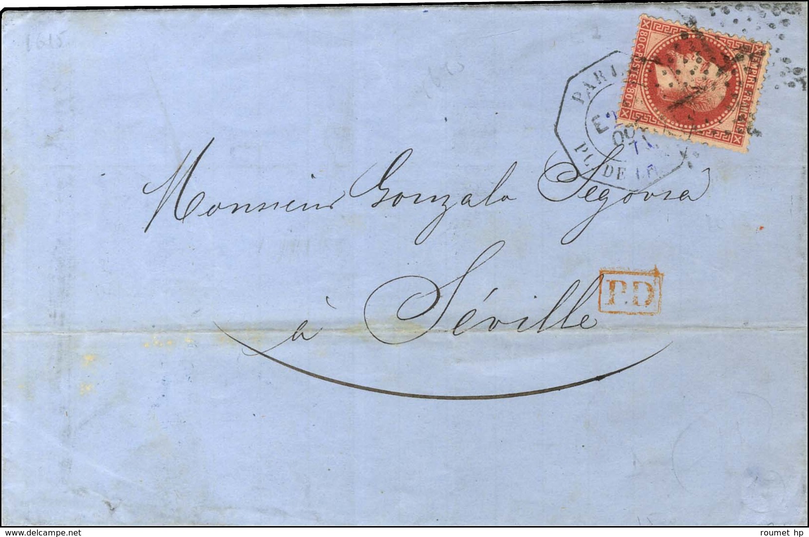 Etoile 1 / N° 32 Càd Octo De Lev Ex PARIS / PL. DE LA BOURSE E2 Sur Lettre Pour Séville. 1871. - TB. - R. - Other & Unclassified