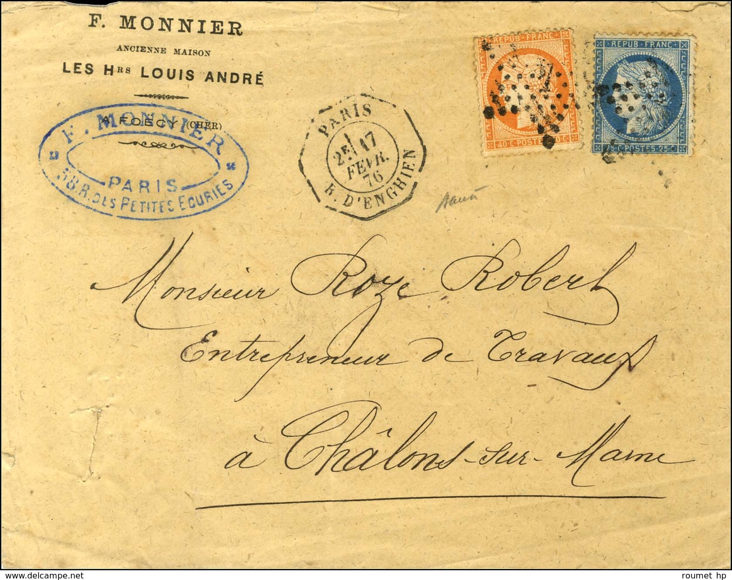 Etoile 4 / N° 38 + 60 Càd Octo De Lev Ex PARIS / R. D'ENGHIEN 2E. 1876. - TB / SUP. - Other & Unclassified