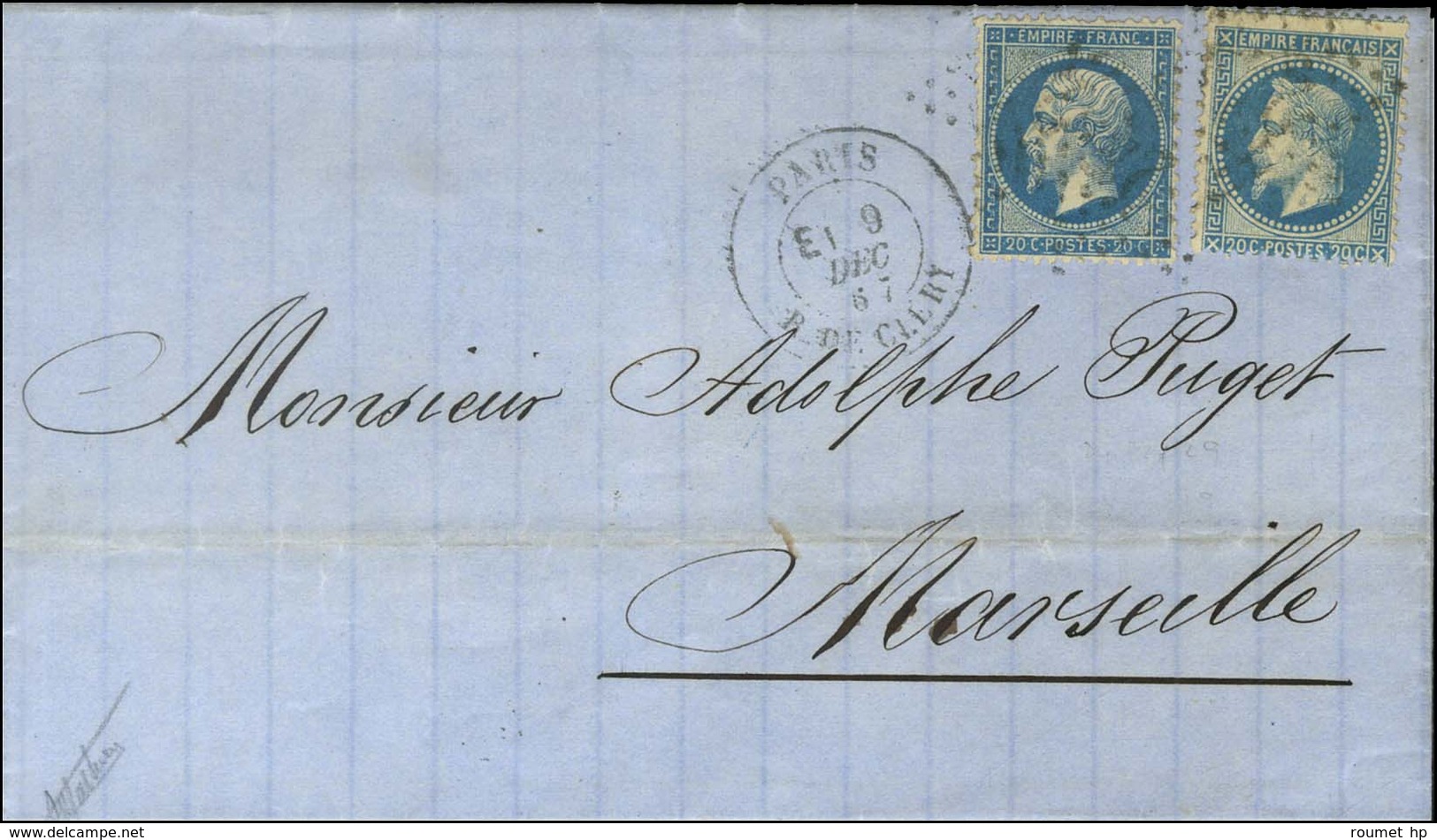 Etoile 24 / N° 22 + 29 Càd De Lev Ex PARIS / R. DE CLERY E1. 1867. Bel Affranchissement Lauré - Non Lauré. - TB / SUP. - - Otros & Sin Clasificación