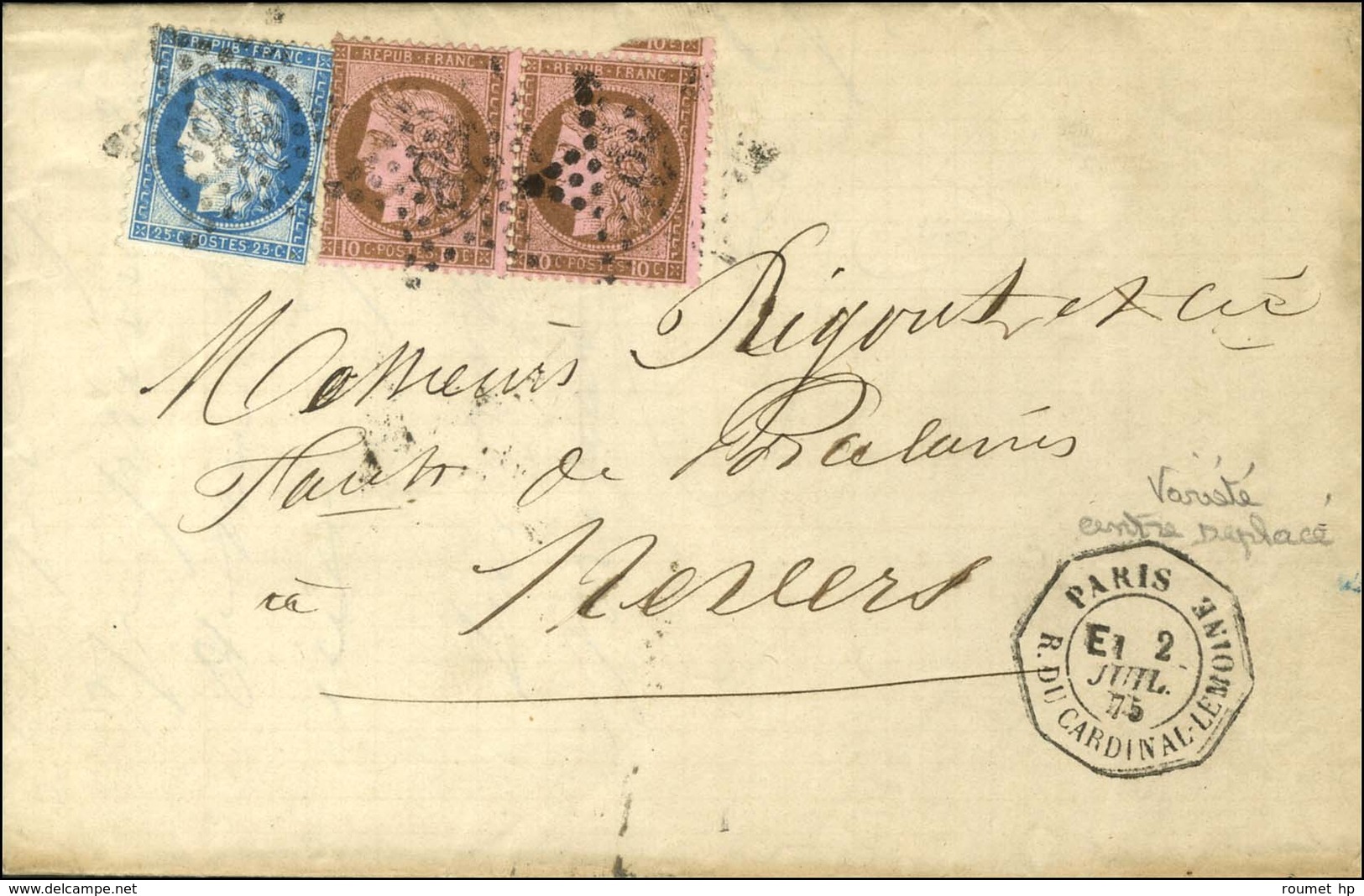 Etoile 28 / N° 54 Paire + 60 Càd Octo De Lev Ex PARIS / R. DU CARDINAL-LEMOINE E1 (variété Centre Déplacé). 1875. - TB / - Autres & Non Classés