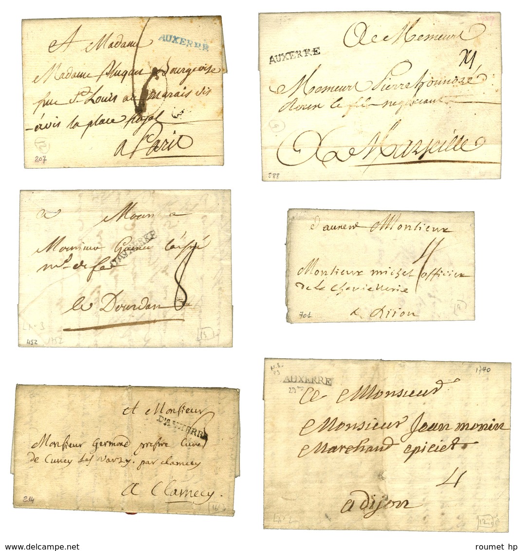Lot De 11 Lettres D'Auxerre : 1 Marque Postale Du 17e Et 10 Du 18e. - TB. - Other & Unclassified