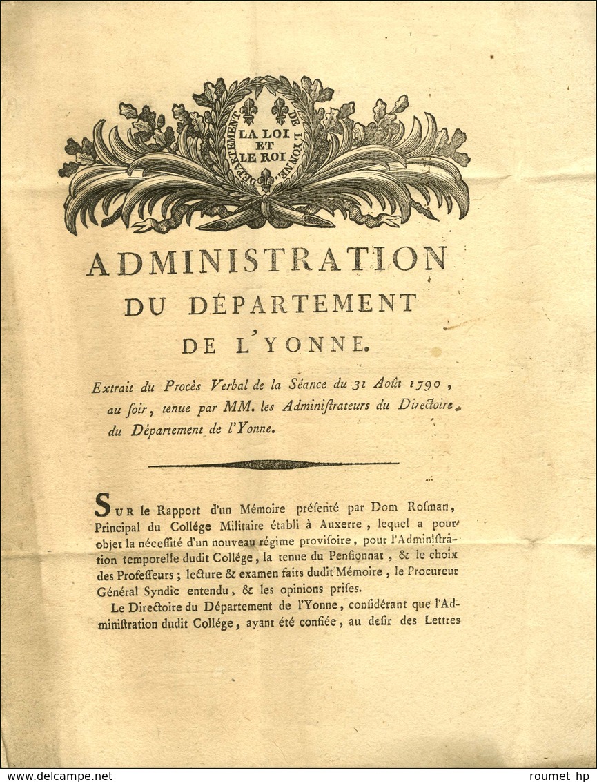 AUXERRE Bleu (L N° 8) Sur Lettre Avec Belle Vignette Et Texte Daté. 1790. - TB / SUP. - Autres & Non Classés