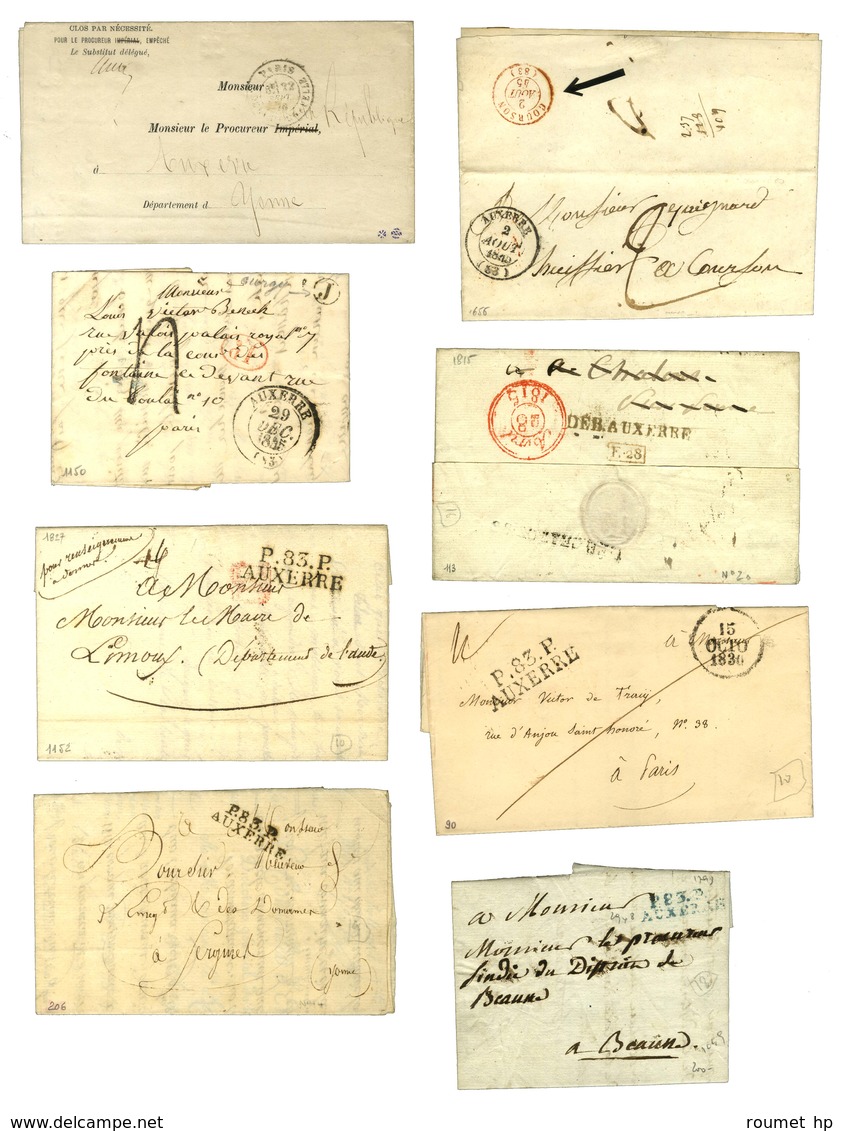 Lot De 22 Lettres D'Auxerre : 4 Documents, 2 Marques Postales De Département, 7 PD, 5 PP, 1 DEB Et 3 Càd. - TB. - Otros & Sin Clasificación