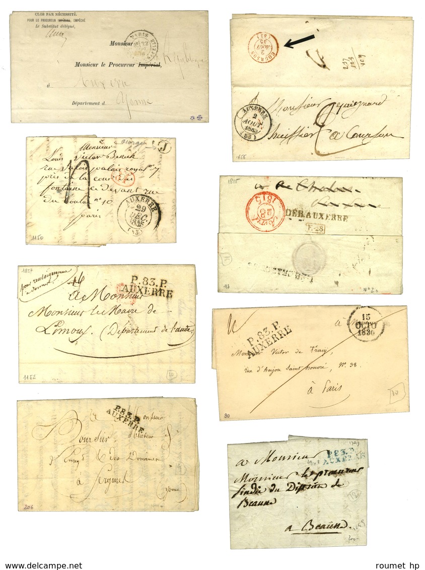 Lot De 22 Lettres D'Auxerre : 4 Documents, 2 Marques Postales De Département, 7 PD, 5 PP, 1 DEB Et 3 Càd. - TB. - Sonstige & Ohne Zuordnung