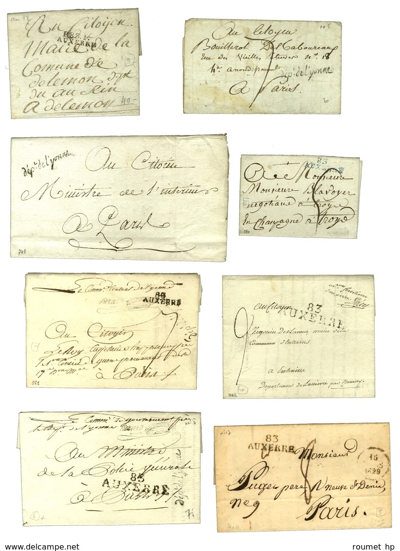 Lot De 22 Lettres D'Auxerre : 4 Documents, 2 Marques Postales De Département, 7 PD, 5 PP, 1 DEB Et 3 Càd. - TB. - Otros & Sin Clasificación