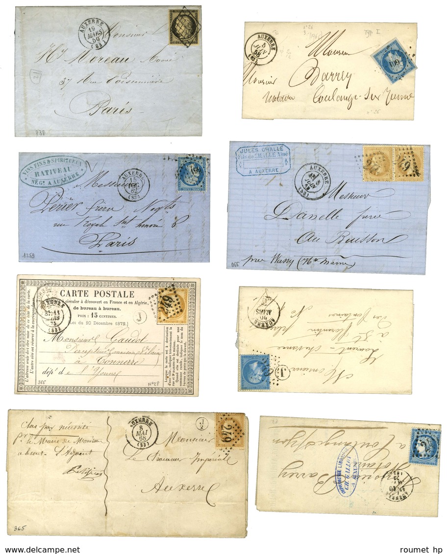 Lot De 21 Lettres Affranchies D'Auxerre : 1 Grille; 2 PC, 3 Càd , 5 GC, 5 Lettres Avec Taxe Carrée Et 5 Cachets Ferrovia - Sonstige & Ohne Zuordnung