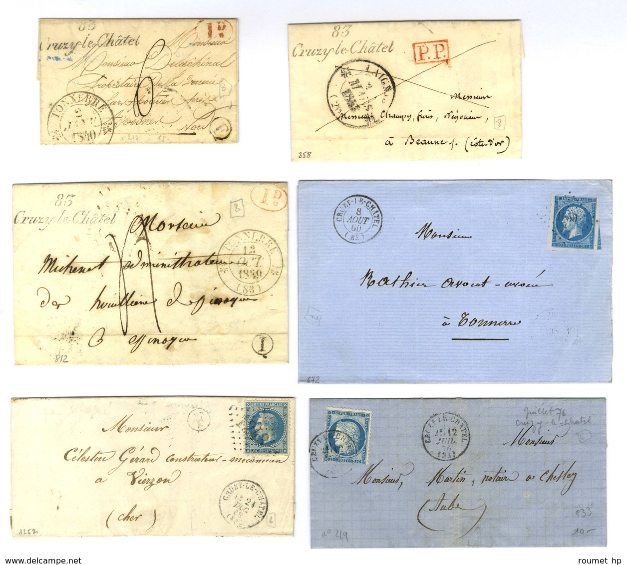 Lot De 6 Lettres De Cruzy Le Chatel : Cursives, PC Et GC. - TB. - Other & Unclassified