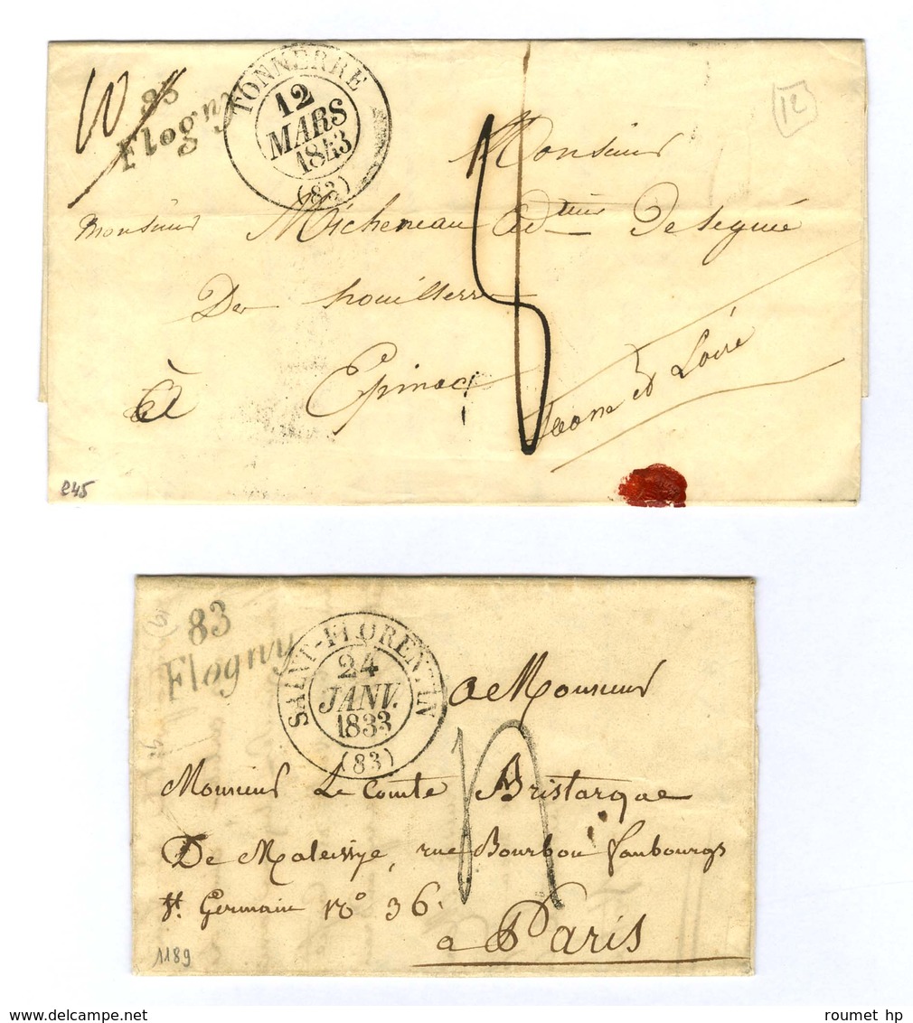 Lot De 2 Lettres : 83 / Flogny Càd T 13 TONNERRE (83) 1843 Et Idem Càd T 13 SAINT FLORENTIN (83) 1833. - TB / SUP. - Sonstige & Ohne Zuordnung