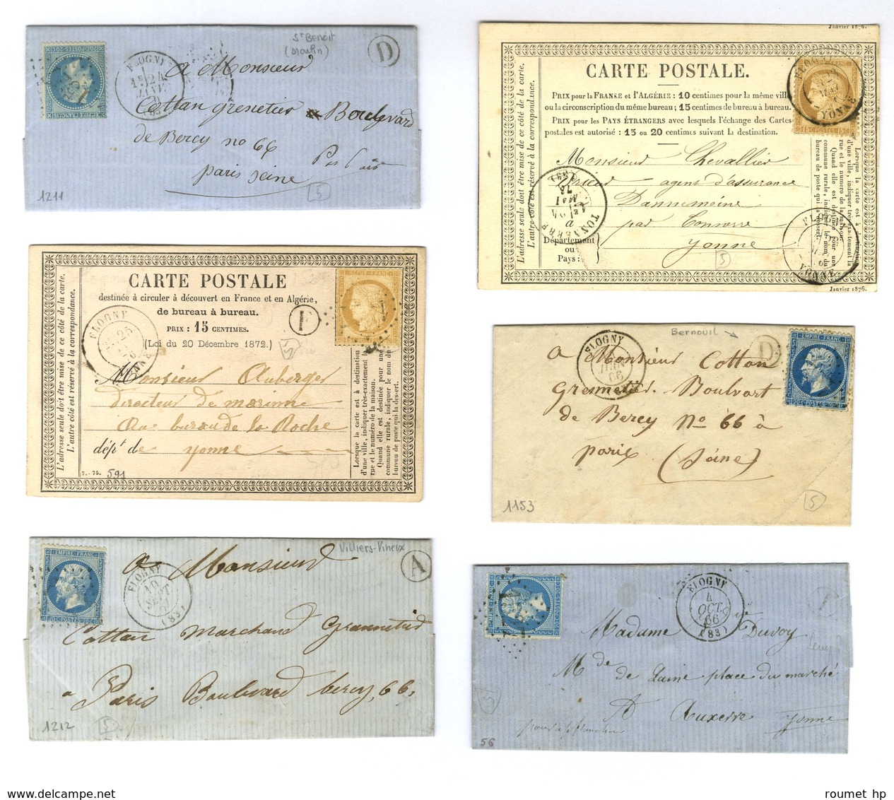 Lot De 15 Lettres De Flogny : Cursives, PC Et Càd. - TB. - Sonstige & Ohne Zuordnung