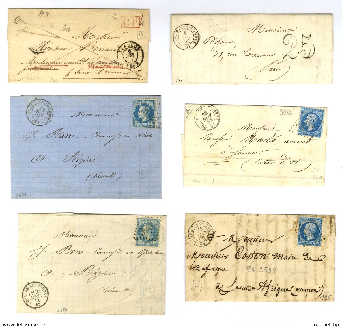 Lot De 6 Lettres De Carré Les Tombes : Cursives, PC Et GC. - TB. - Autres & Non Classés