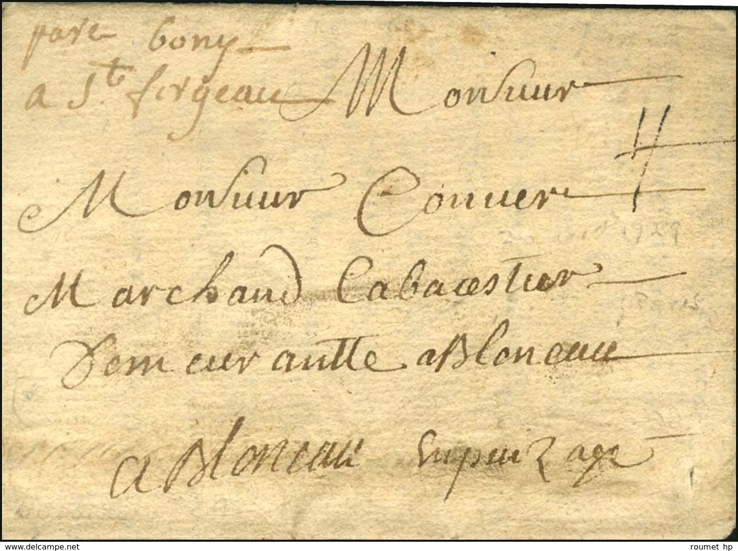 Lettre Avec Texte Daté De Paris 1729. Au Recto, Mention '' Payé à St Fargeau ''. - TB. - Autres & Non Classés