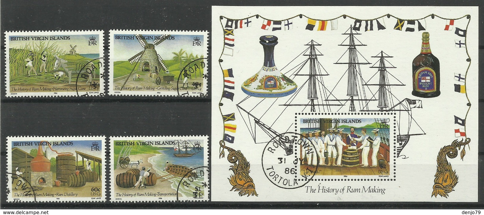 BRITISH. VIRGIN ISLANDS 1986 HISTORY OF RUM MAKING SET & MS CTO - Britse Maagdeneilanden