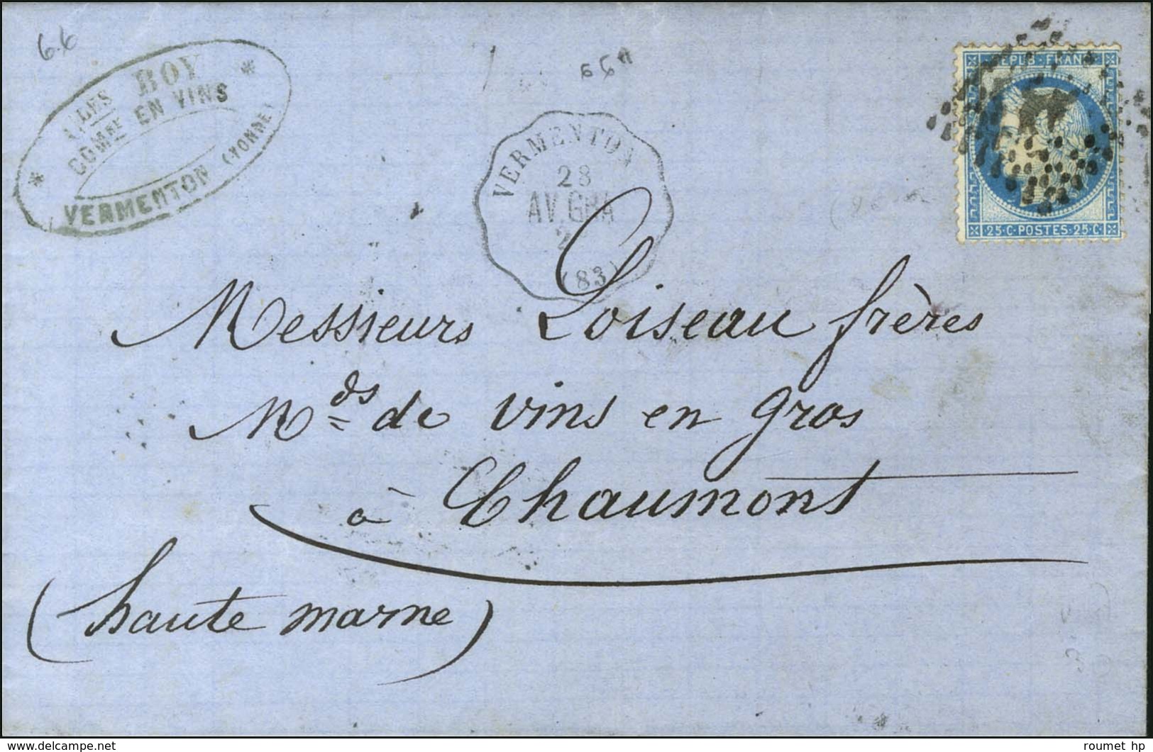 Losange Ambulant / N° 60 Conv. Stat. VERMENTON / AV. GRA (83) Sur Lettre Pour Chaumont. 1875. - TB. - Autres & Non Classés