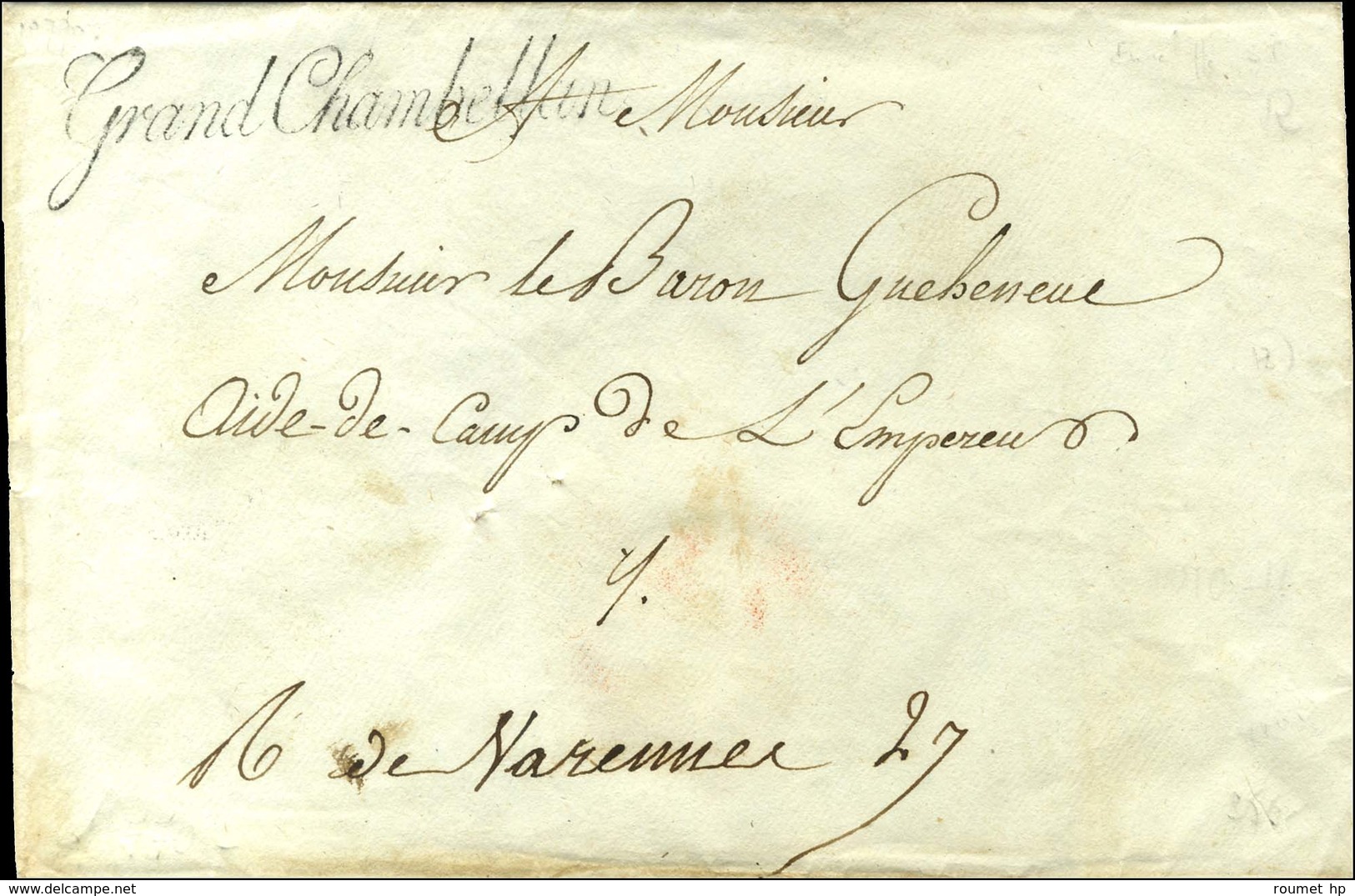 ' Grand Chambellan ' (S N° 1682) Sur Enveloppe Sans Texte Adressée à L'aide De Camp De L'Empereur, Au Verso Beau Sceau O - Civil Frank Covers