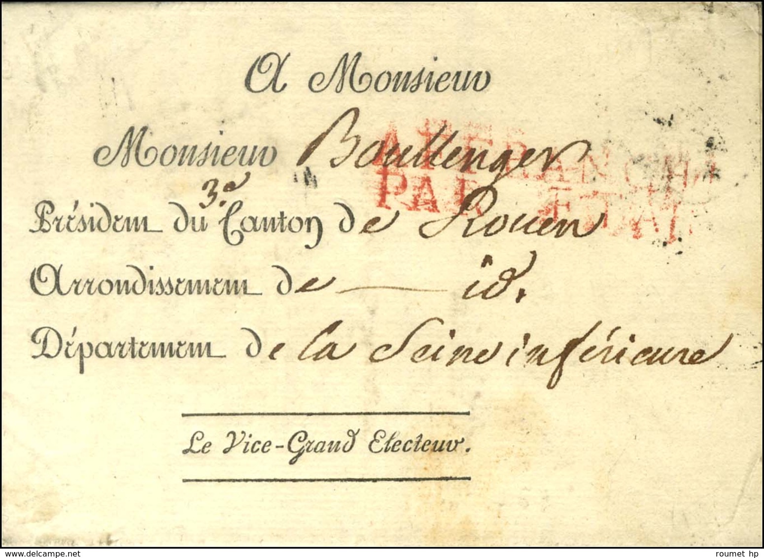 ' Le Vice-Grand Electeur ' (S N° 1755) Sur Lettre Avec Texte Daté 1809. - TB / SUP. - Civil Frank Covers