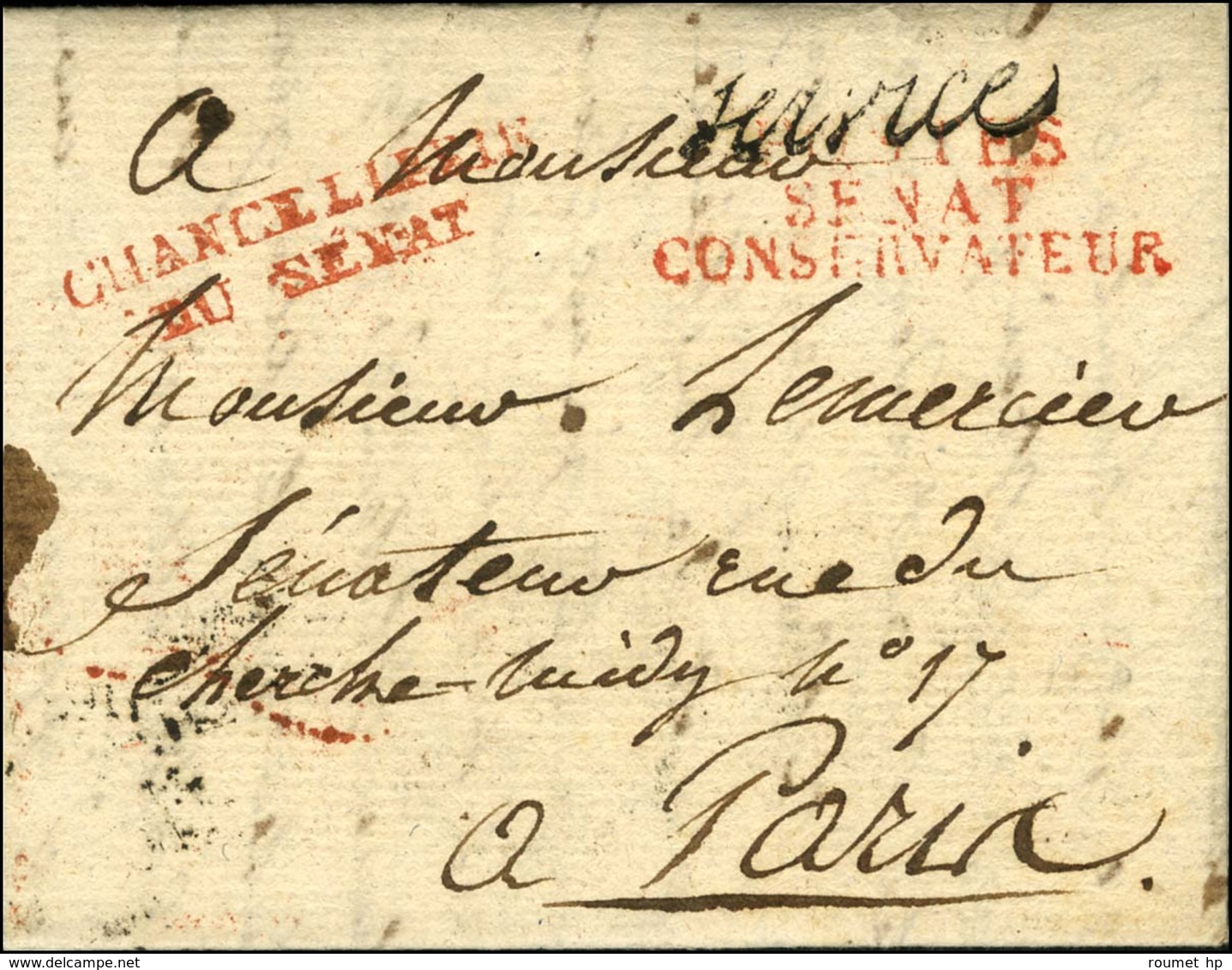 CHANCELLERIE / DU SENAT Rouge (S N° 1521a) + POSTES / SENAT / CONSERVATEUR Rouge (S N° 1516b) Sur Lettre Avec Trés Bon T - Civil Frank Covers