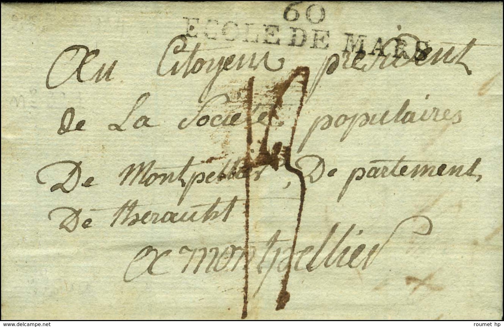 60 / ECOLE DE MARS Sur Lettre Avec Texte Daté Ecole De Mars Le 8 Fructidor An 2. - SUP. - R. - 1701-1800: Vorläufer XVIII