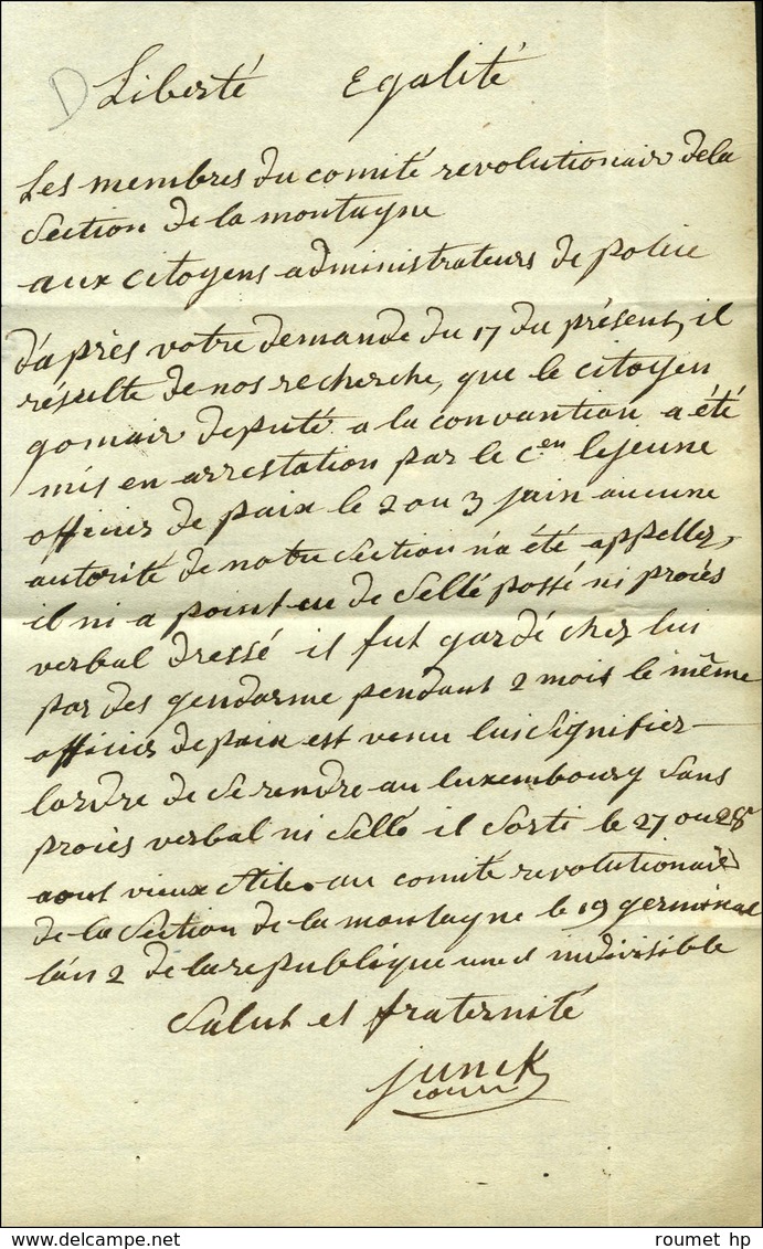 Son DE LA / MONTAGNE. (S N° 9304 D) Sur Enveloppe Avec Texte Daté '' Le 19 Germinal An 2 ''. - SUP. - RR. - 1701-1800: Précurseurs XVIII